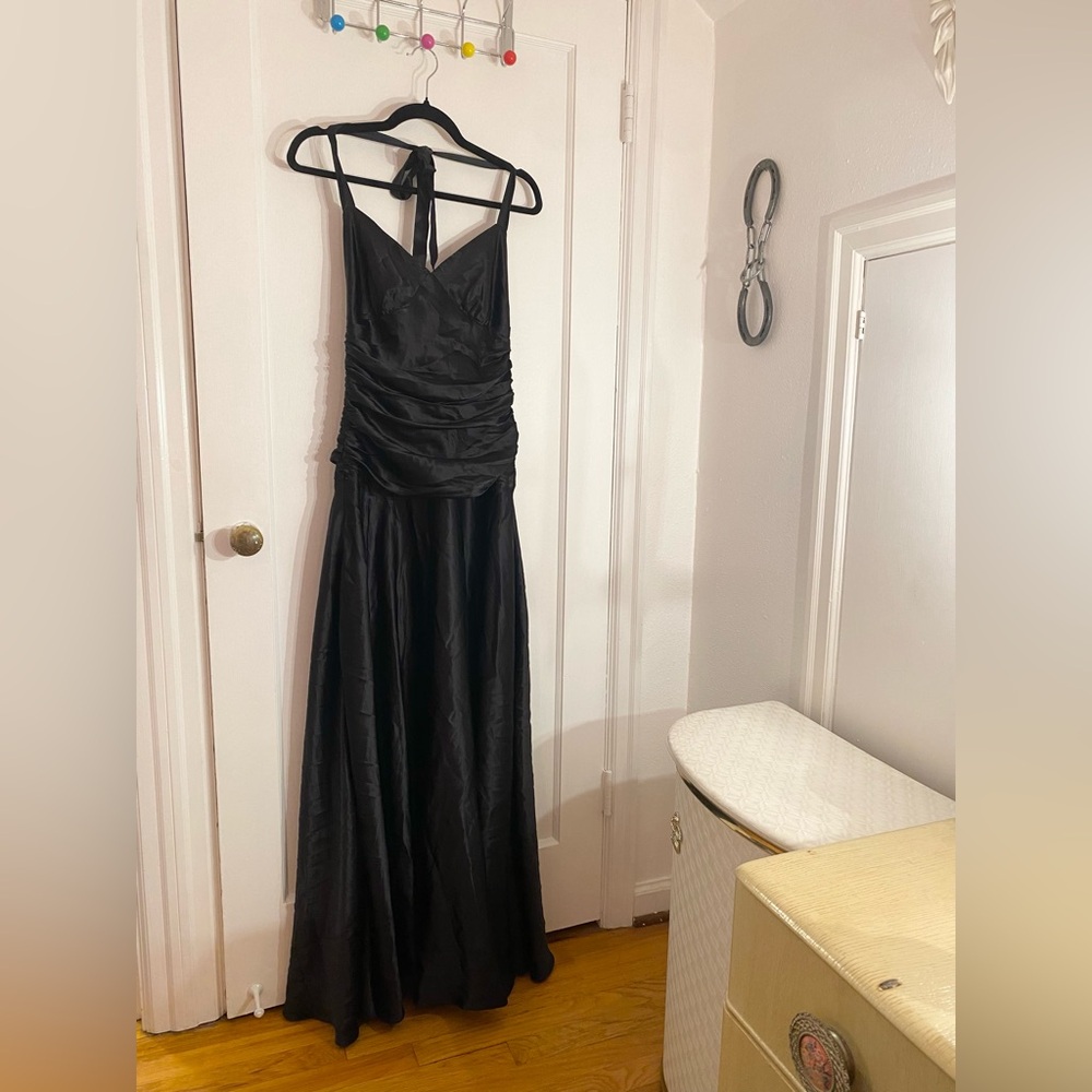 Vintage stunning betsey johnson silky black halter dress
